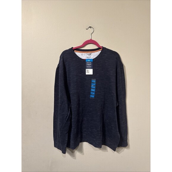 Navy Haggar Textured Jersey Crewneck Long Sleeve XXL New With Tags - Picture 1 of 4
